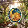 (18.5cm)DIY Acrylic Jigsaw Puzzle Window Hanging with Hanging Chain DIY Stained Glass Decoration Round Window Puzzle Decor for DIY Craft Project (Sleep Cat)
