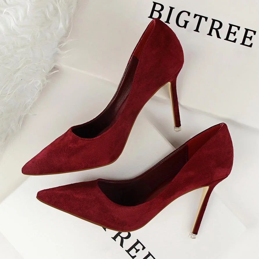 Fashion simple stiletto high-heeled shallow pointy suede sexy shoes