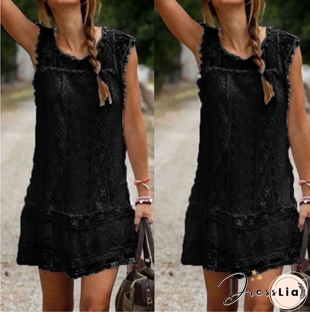 Summer dresses for women Summer Dress Fashion Sexy Women Casual Sleeveless Beach Short Tassel Solid White Mini Lace Vestidos Plus Size(S-5XL)