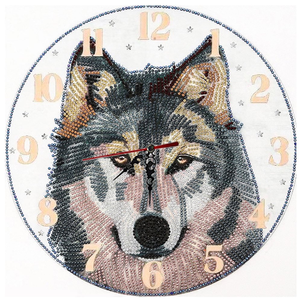 DIY Wolf Clock Mosaic Part Special Shape Diamond Painting Kit Gifts