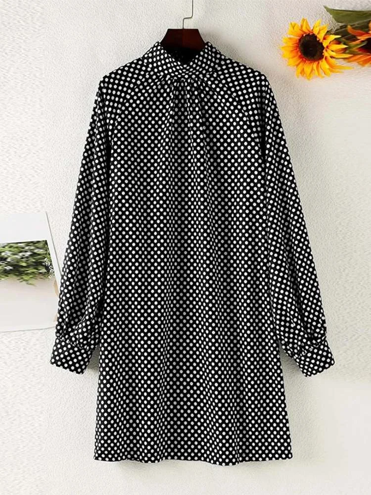 ZANZEA Fashion OL Bohemian Dress Women Puff Sleeve Sundress Casual Polka Dot Knee Vestido Party Holiday Turtleneck Robe Longue 7