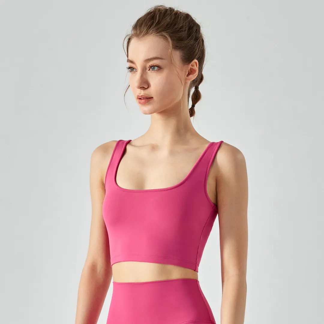 Hergymclothing Pink Lychee 8 ways stretch fabric high support shock absorber eco friendly ethical sports bras with removable cups for sale