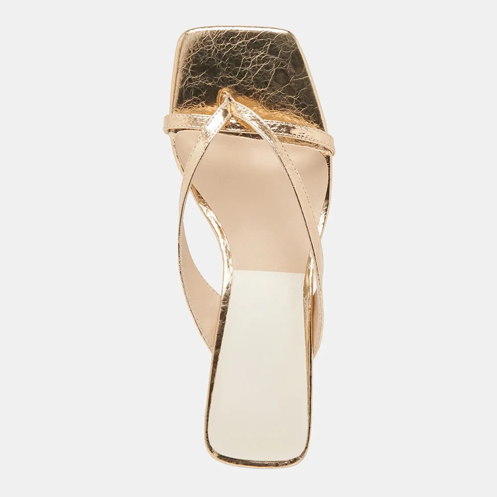 YDN Gold Metallic Finish Open Toe Slip-On Slide Sandals Women