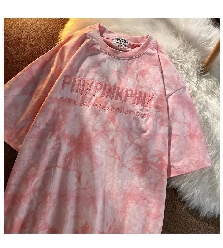 Brownm Brownm Top Embroidered Letters Lovers Girlfriends Short-Sleeved T-Shirt Women 2024 Summer Loose Student Top Women's Wear