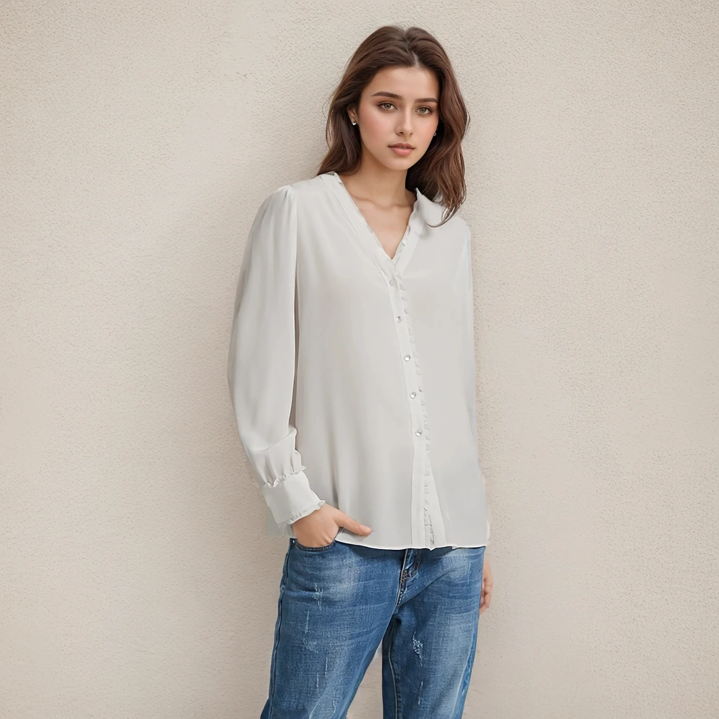 Blouse en soie cardigan à col en V- SOIE PLUS
