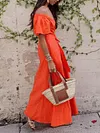 Split-Front Puff Sleeves Maxi Dress