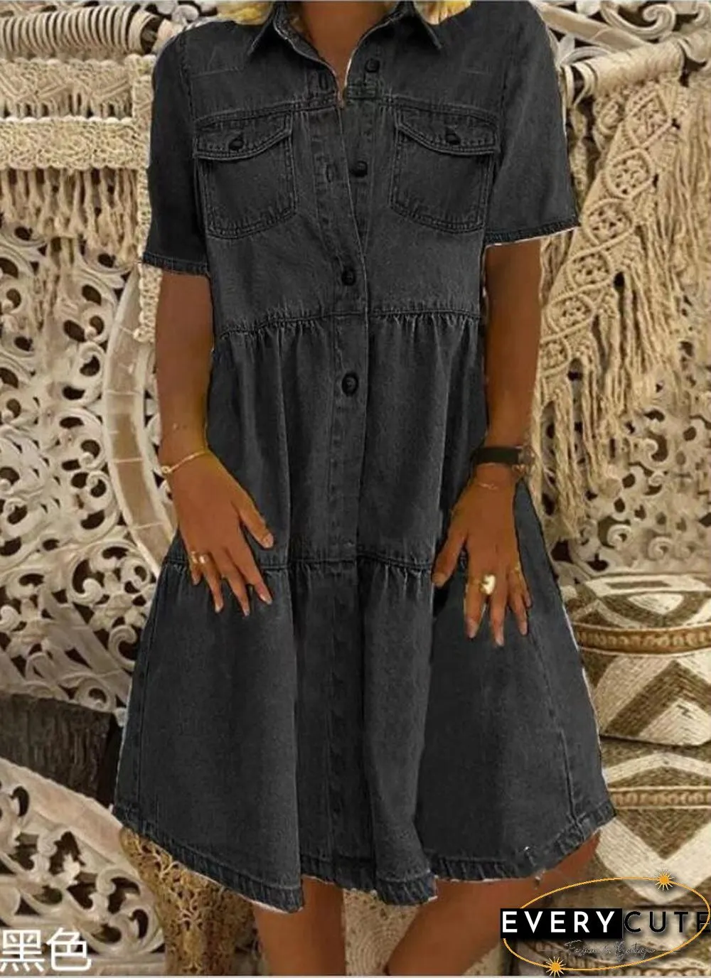 Print Short Sleeve A-Line Midi Dresses