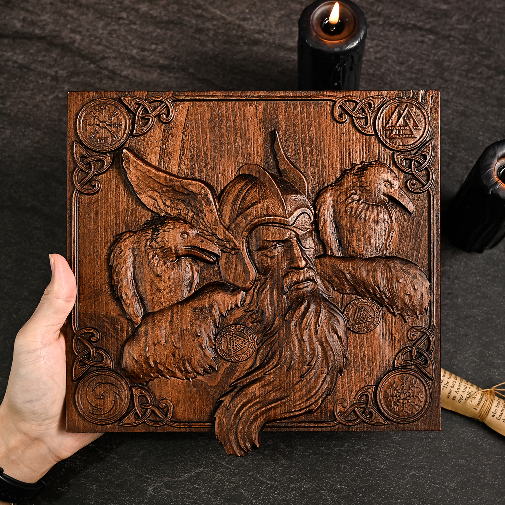 Nordic Viking Odin Wooden Wall Art | Hand-Carved Nordic Mythology Décor | Rustic Home Decoration