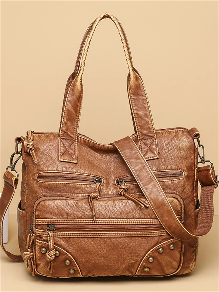 Vintage Washed Studded Utility Crossbody Shoulder Bag