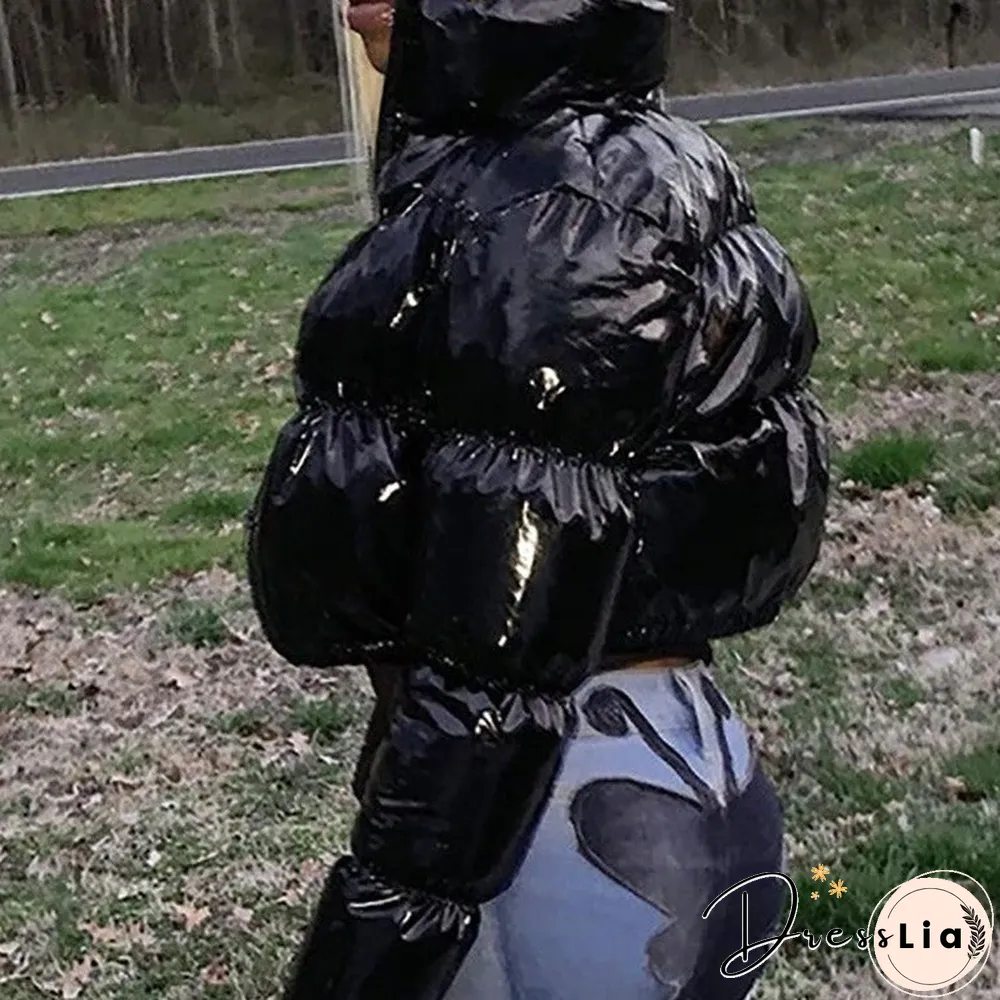 Zipper Design Long Sleeve High Neck Gilet Puffer Jacket