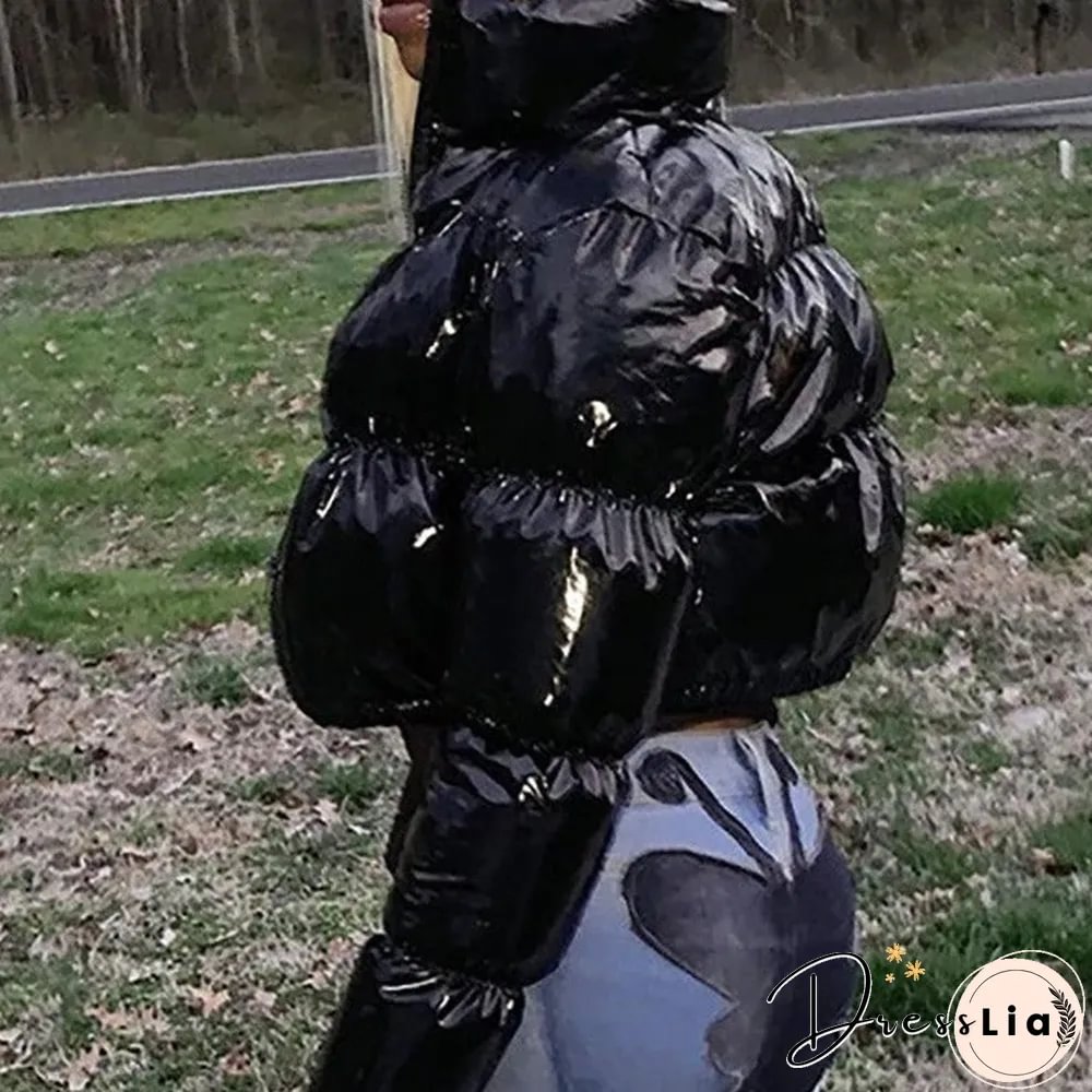 Zipper Design Long Sleeve High Neck Gilet Puffer Jacket