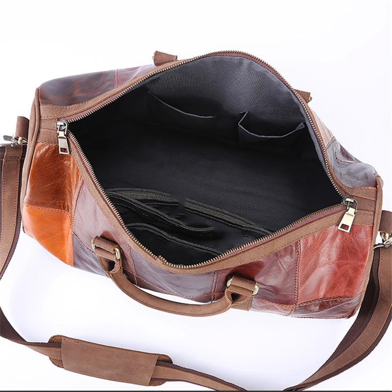 Unisex Leather Large Capacity Multicolor Patchwork Duffel Bags Travel Bag