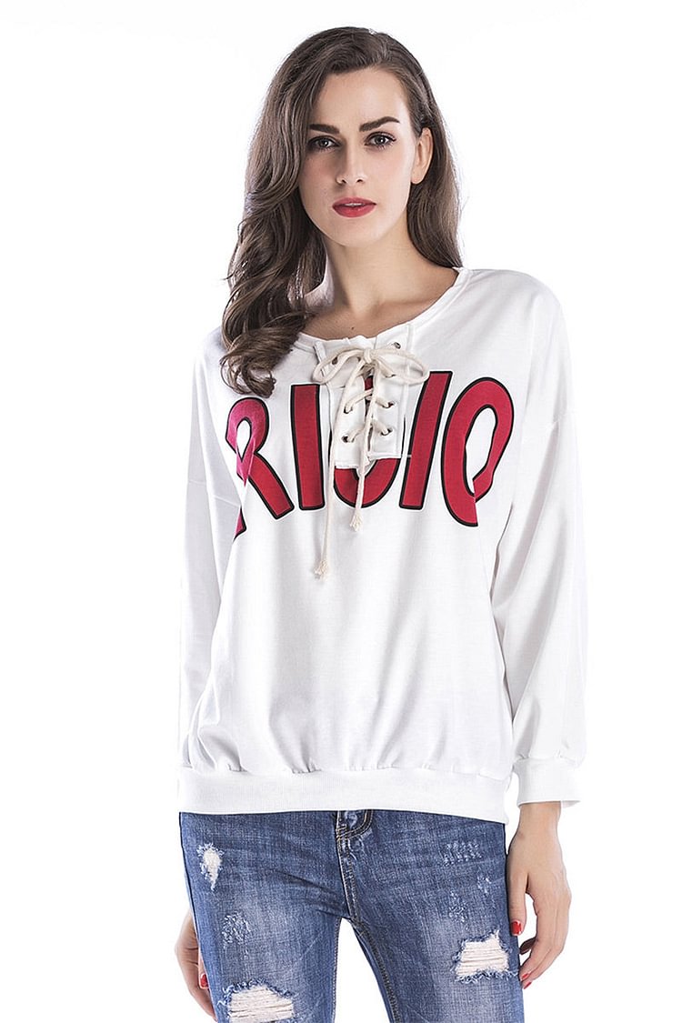 White Self Tie Printed Sweatshirt - Shop Trendy Women's Clothing | LoverChic