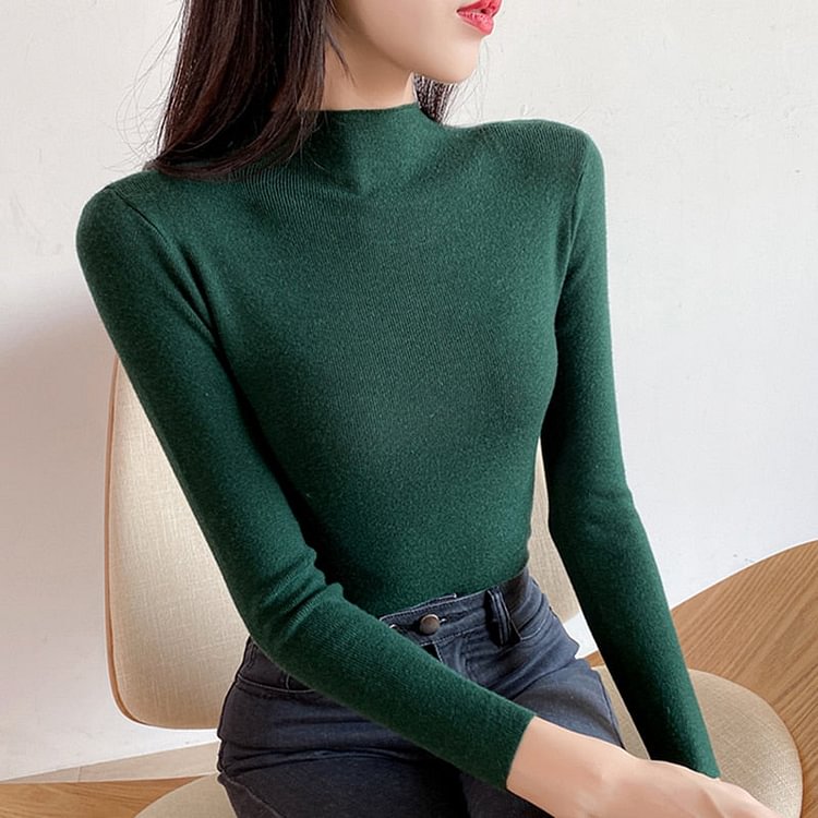 Christmas Gift New-Coming Autumn Winter Tops Turtleneck Pullovers Sweaters Primer Shirt Long Sleeve Short Korean Slim-fit Tight Sweater 2021 - BlackFridayBuys