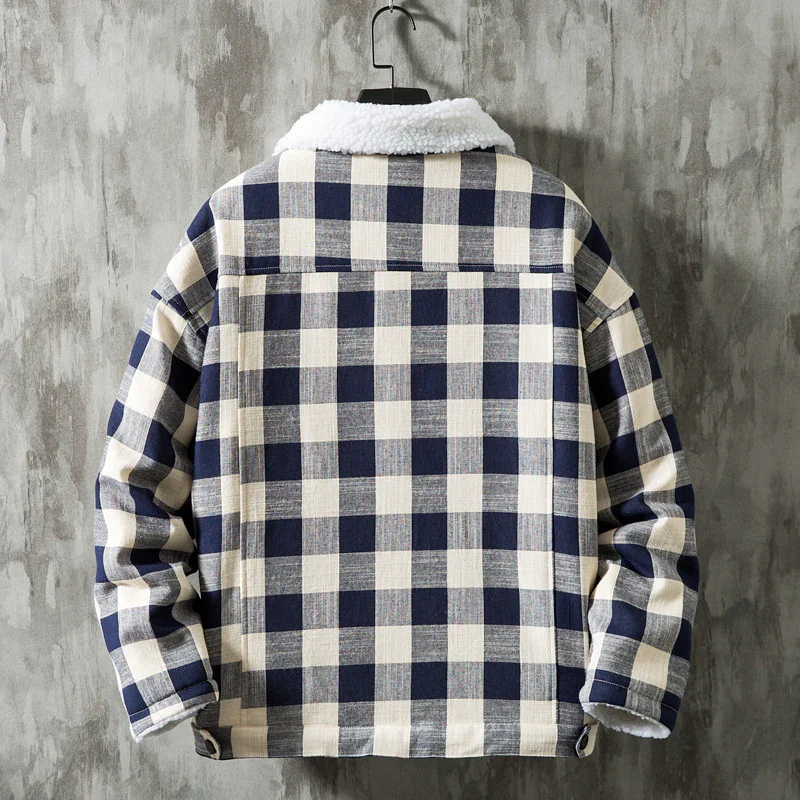 Men's Check Lapel Lamb Lined Jacket
