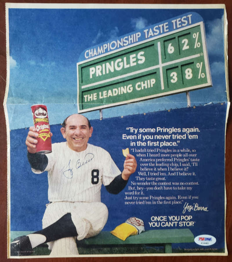 Yogi Berra Psa Dna Coa Hand Signed 11x10 Pringles Ad Photo Poster painting Autograph