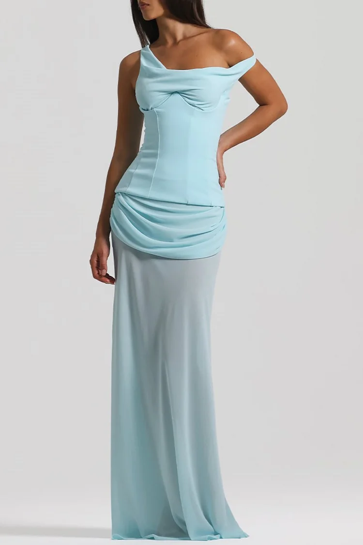 Tafari Off Shoulder Corset Ruched Maxi Dress - Blue