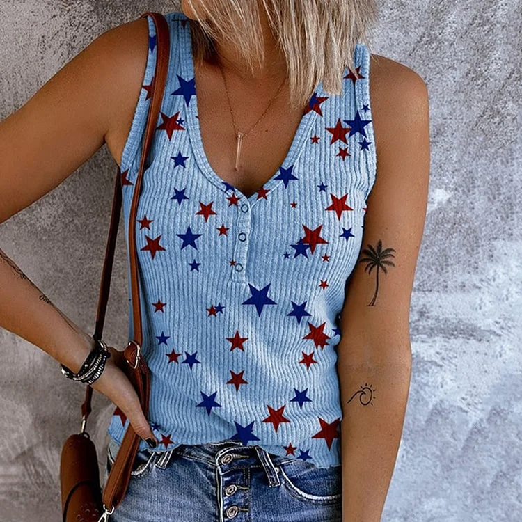 VChics Women's Vintage Flag Independence Day Printed Casual Tank Top