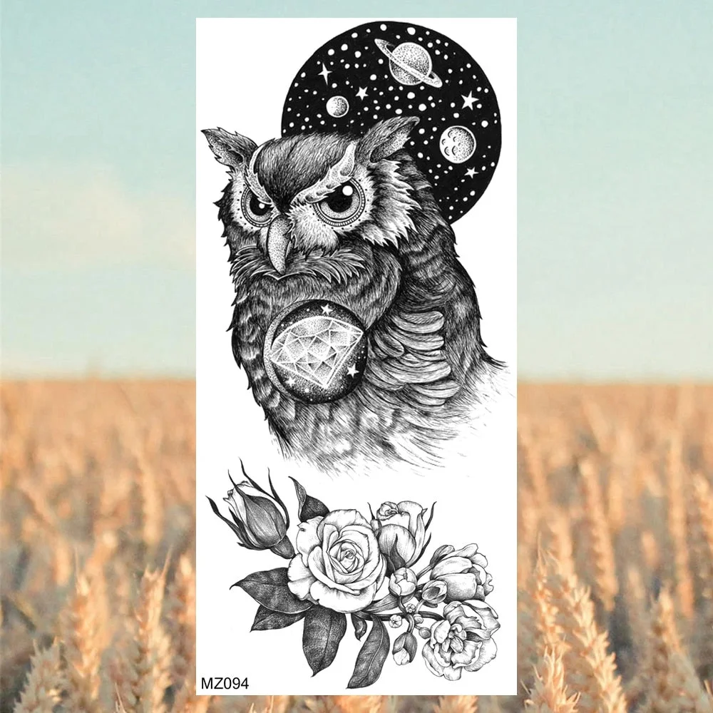 Black Lion Fashion Calf Temporary Tattoos For Women Adult Men Lion Geometric Owl Fake Tattoo Realistic Body Art Decoration Tatoo
