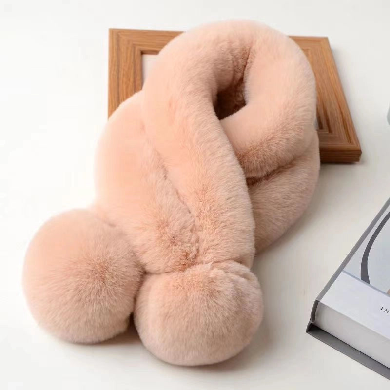 Waterproof Mink Scarf Plush Scarf Thickened Encryption Warm Cross Ball Neck Set Korean Fashion Scarf