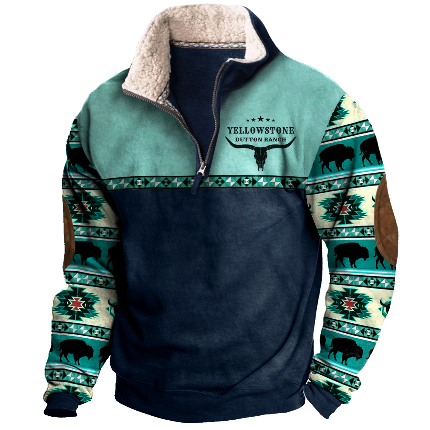 Men's Vintage Western Yellowstone Colorblock Zipper Stand Collar Sweatshirt