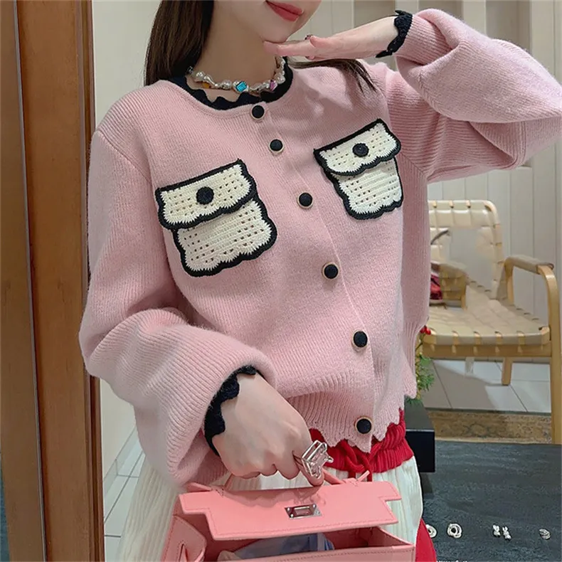 Churchf Churchf Fragrant Wind Bump Color Knit Sweater Cardigan Coat Woman Korean Version Temperament Loose And Sweet Soft Waxy Sweater Woman