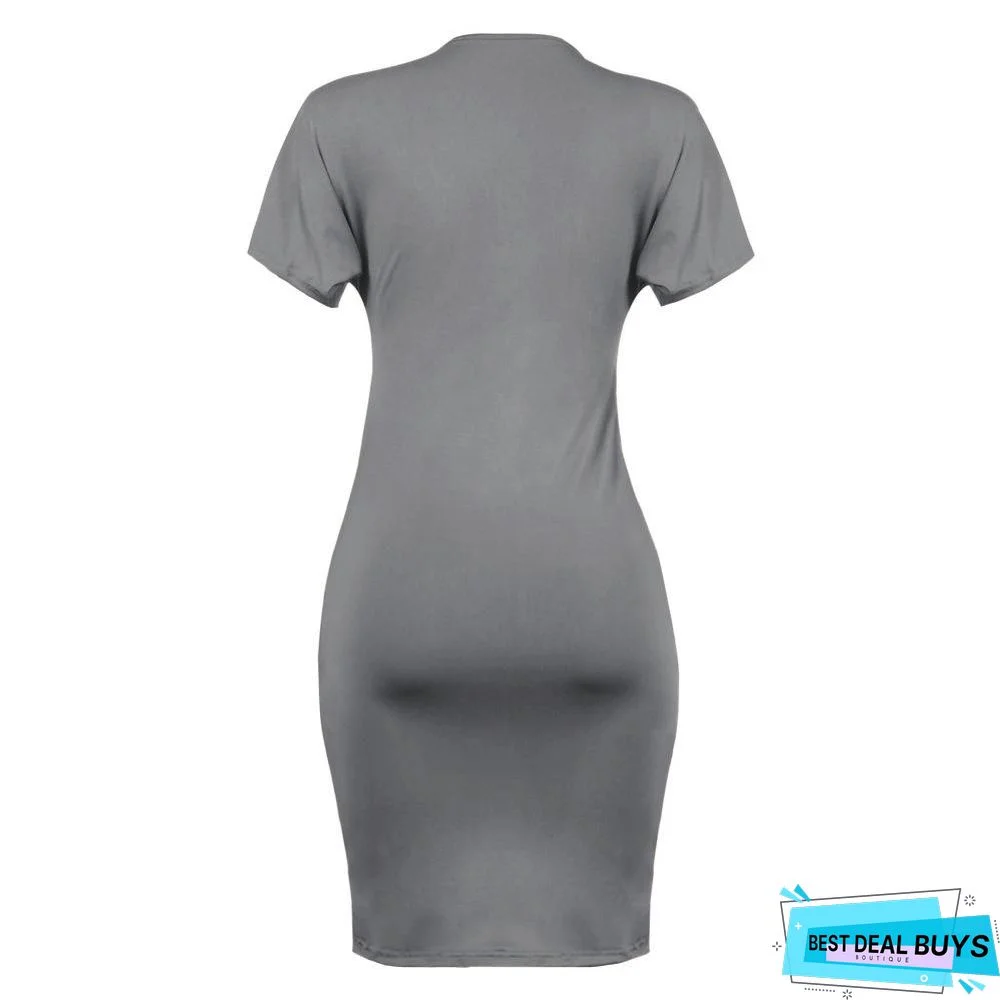 Round Neck Pleated Dress with Irregular Short Sleeves