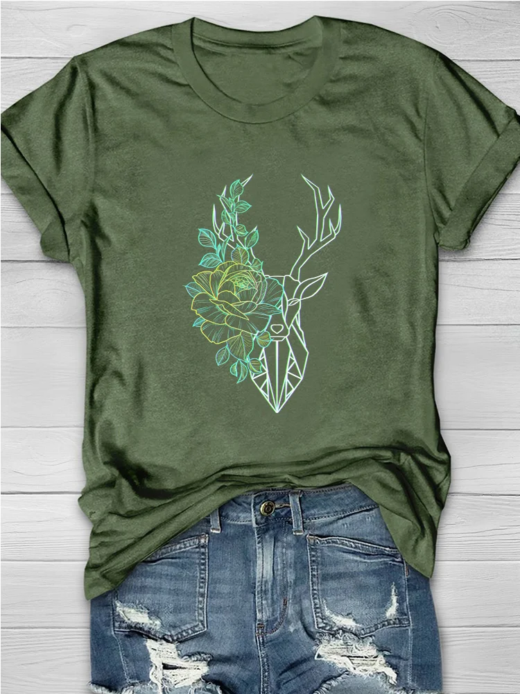 Eagerlys Modern Geometric Deer Short Sleeve T-shirt Eagerlys