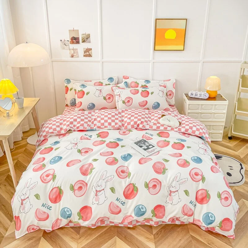 Mewaii Kawaii Pastel Peach Bunny Bedding Set 4pcs