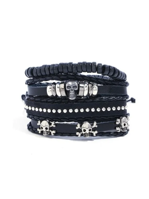 Vintage Skull Braid PU Bracelet 4 PCS Sets