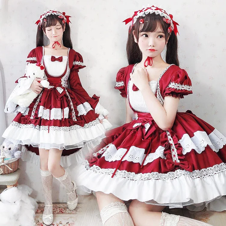 Lolita Lace Up Ruffled Maid Dress - Modakawa Modakawa