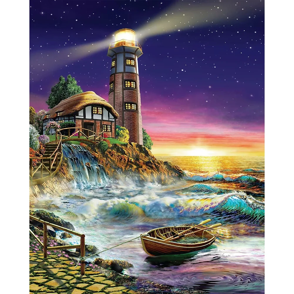 Diamond Painting - Full Square Drill - Seaside Lighthouse Landscape(Canvas|40*50cm)