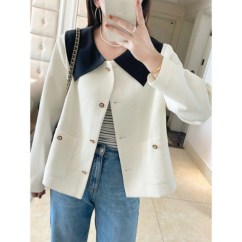Toloer Toloer Size Women's Fat Mm Color Doll Collar Coat Autumn 2024 New Small Show Thin Hide Meat Jacket-Outfit Ideas