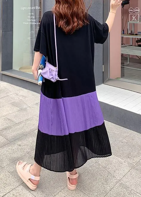 DIY o neck Cinched quilting clothes black Letter Dress