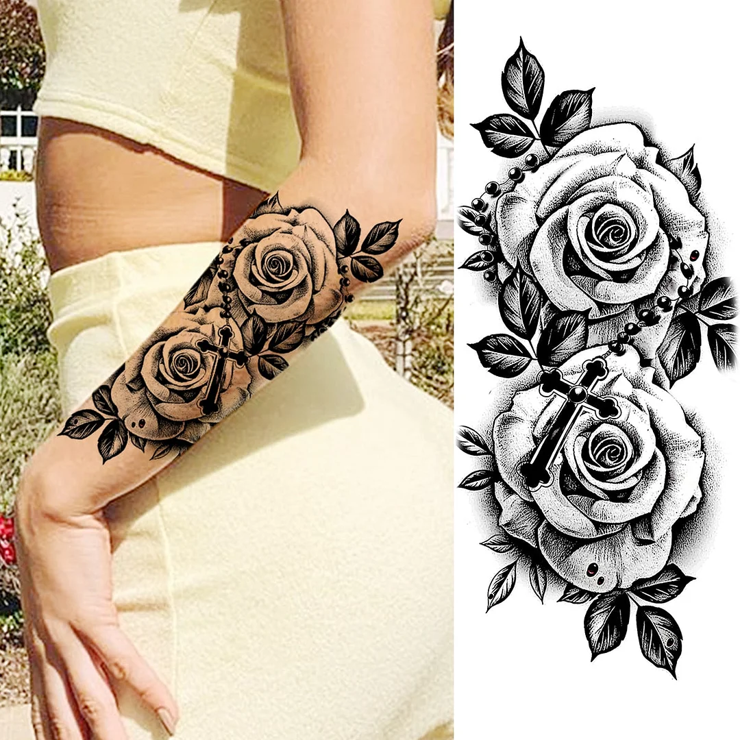 Black Peony Flower Sexy Boobs Temporary Tattoos For Women Adult Girl Rose Lion Moon Fake Tattoo Realistic Body Art Tatoos Paper