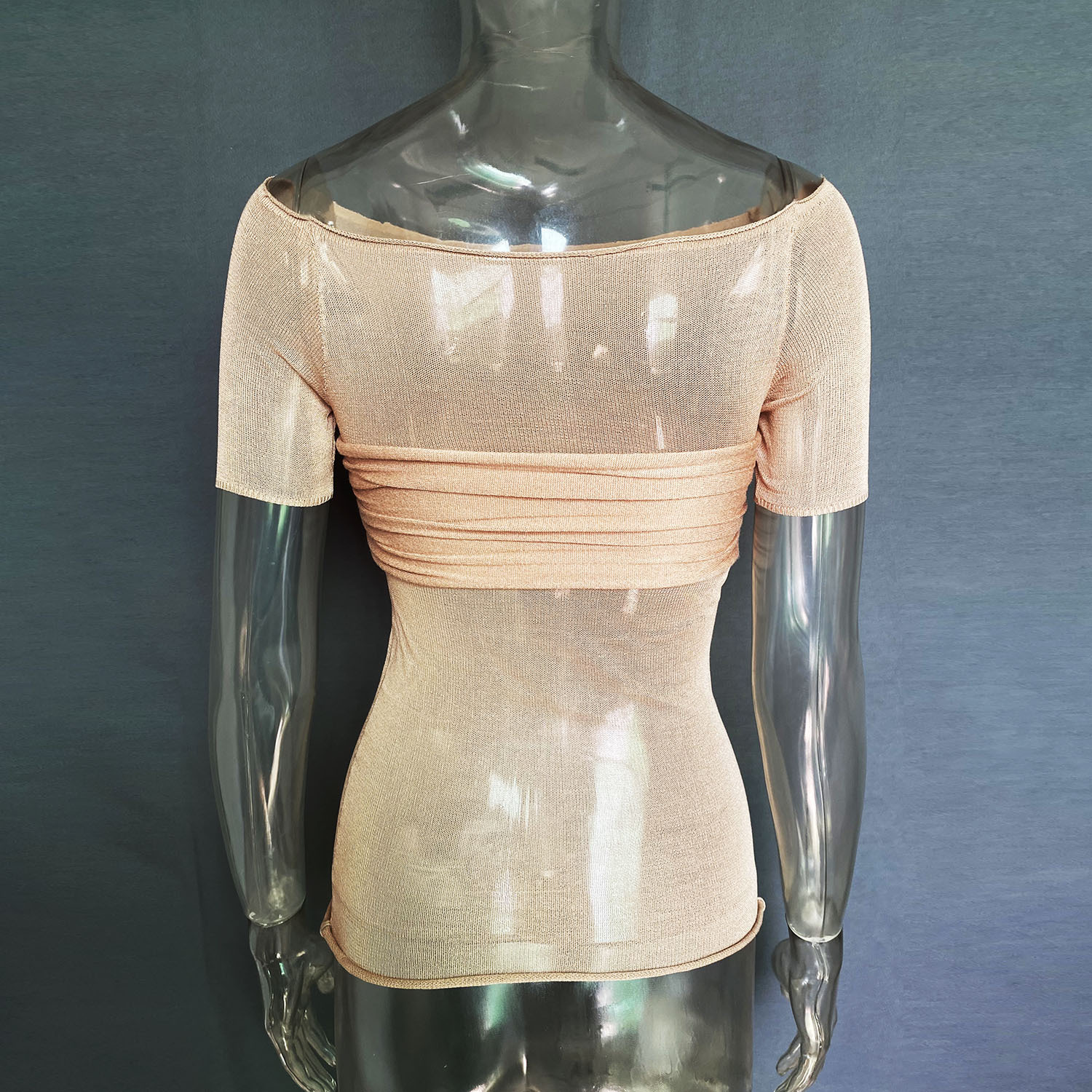 Ootddress Short Sleeve Mesh Top Shirt For Women Off-Shoulder See-Through Knit Sexy Pullover Summer Sheer New 2025 Ladies T-shirt