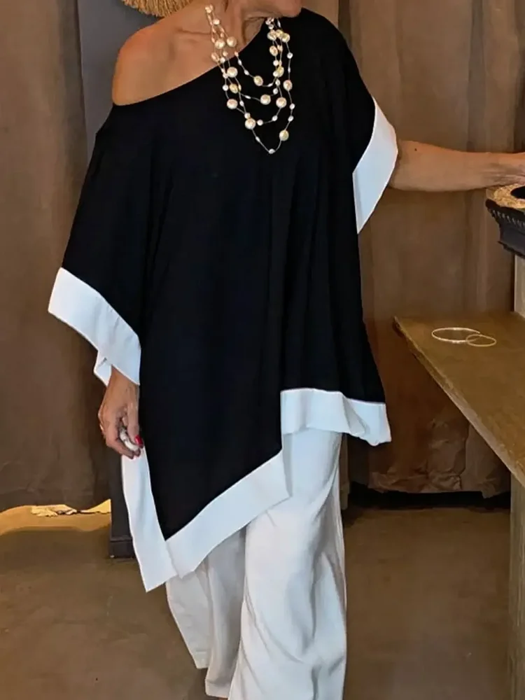 Women's Solid Color Round Neck 3/4 Sleeve Casual Loose Cotton Top