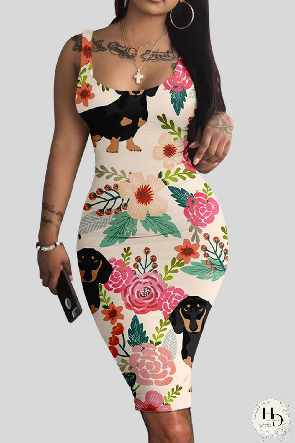 Colour Casual Print Patchwork U Neck Vest Dress Dresses