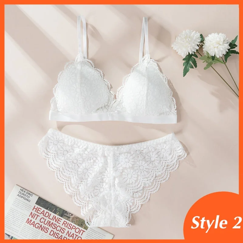 Women Lace Bra Sets Seamless Underwear Backless Vest Adjusted-straps Lingerie Floral Soft Comfortable Underwear Set