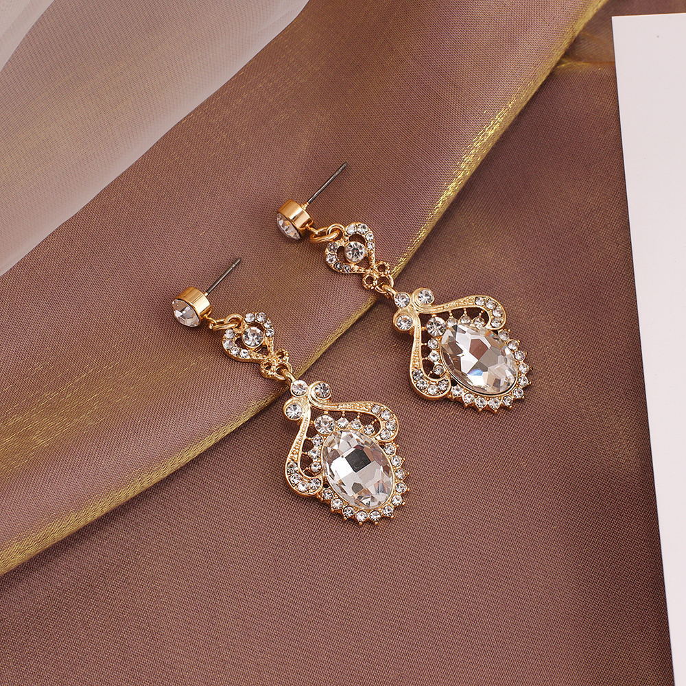 Wedding Green Retro Rhinestones Water Droplet Dangle Earrings 2024 - Flycurvy 