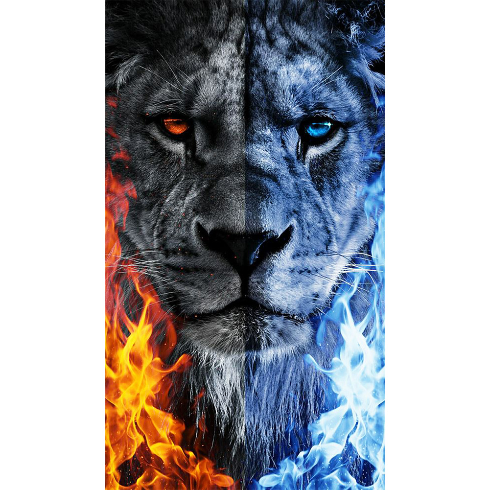 Ice And Fire Lion 40*70cm(canvas) Full Round Drill Diamond Painting gbfke