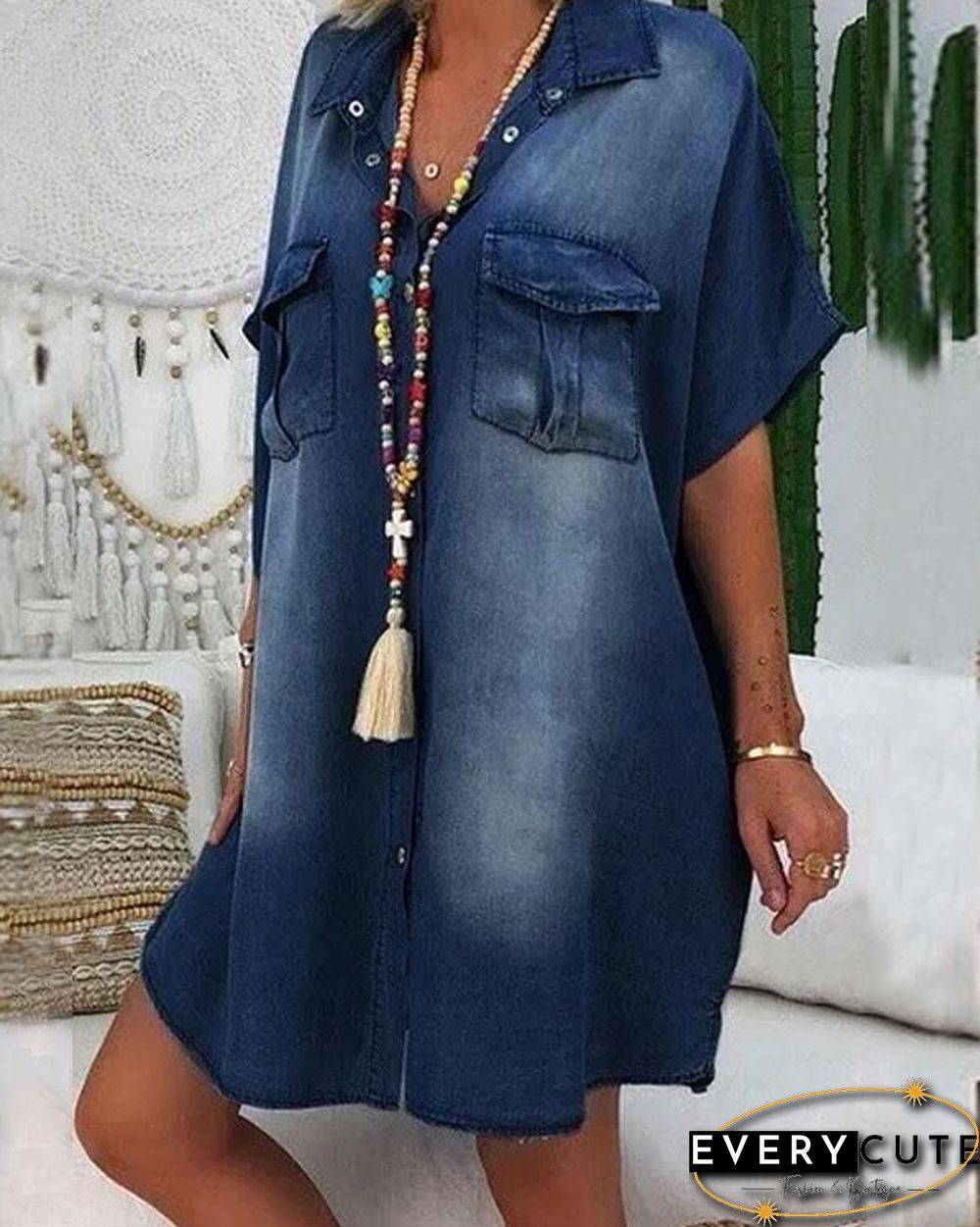 Loose Fit Denim Shirt Dress