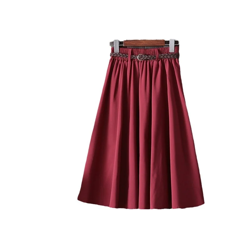 Churchf Churchf New College Wind Small Fresh Literary A Word Skirt Versatile Long Skirt Female Send Belt