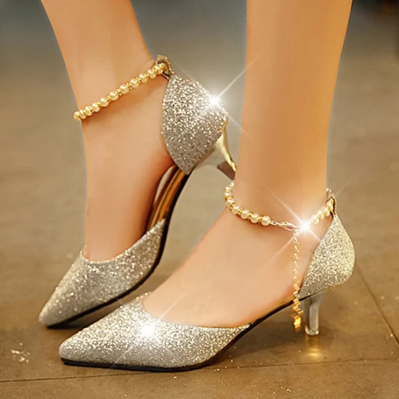Sexy Pointed Toe Pearl High Heels Shoes Female Fashion Hollow with Sandals Paillette of The Thin Breathable Shoes Women Pumps