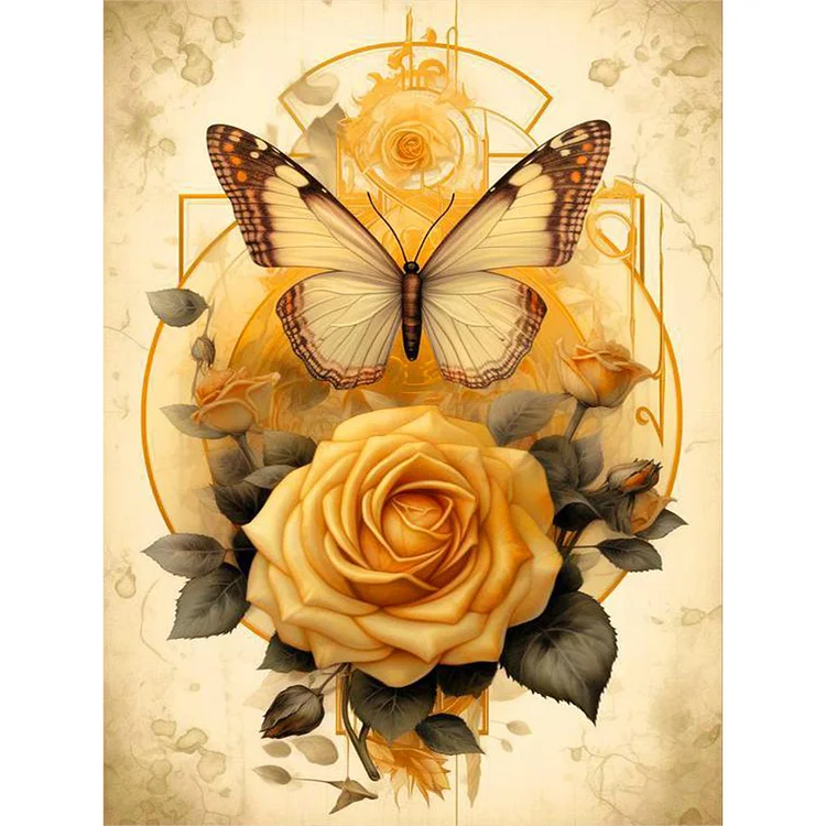 Butterfly And Rose 30*40CM(Canvas) Full Round Drill Diamond Painting gbfke