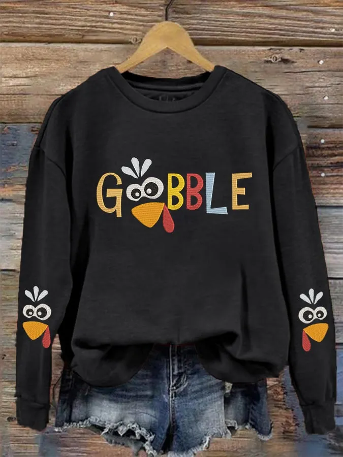 Women's Thanksgiving "GOBBLE" printed casual sweatshirt 