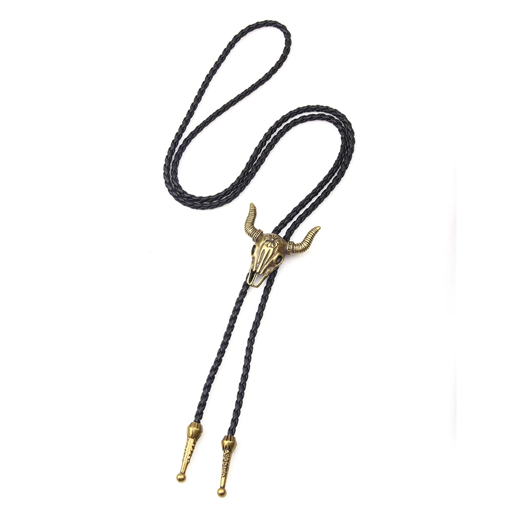 Vintage Leather Bull Skull Necklace Accessory