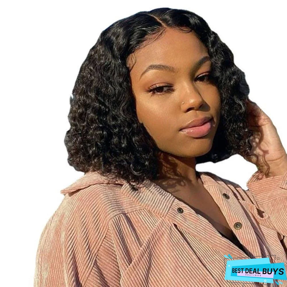 Women's Black Short Curly Hair Wig Full Headgear Chemical Fiber Silk