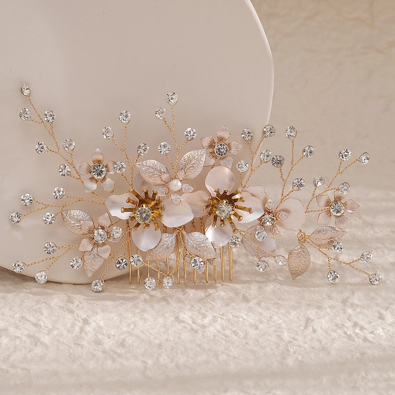 Elegant Bridal Women’s Flower Alloy Diamond Insert Comb
