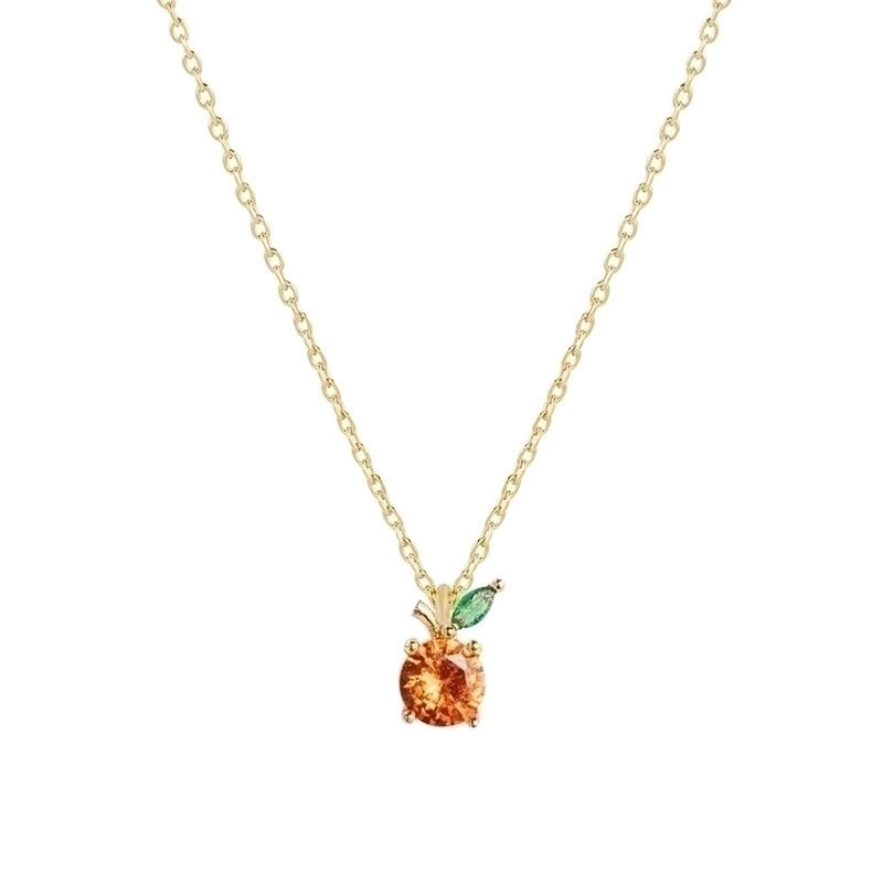 Cherry Peach Tropical Fruit Pendant Copper Inlaid Zircon Necklace